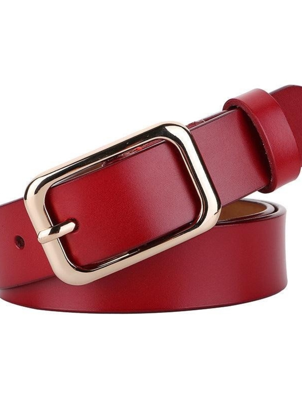 Belt Jai Red Leather Dress Belt 110CM/43.3 Solid Pattern Adjustable Metal Buckle